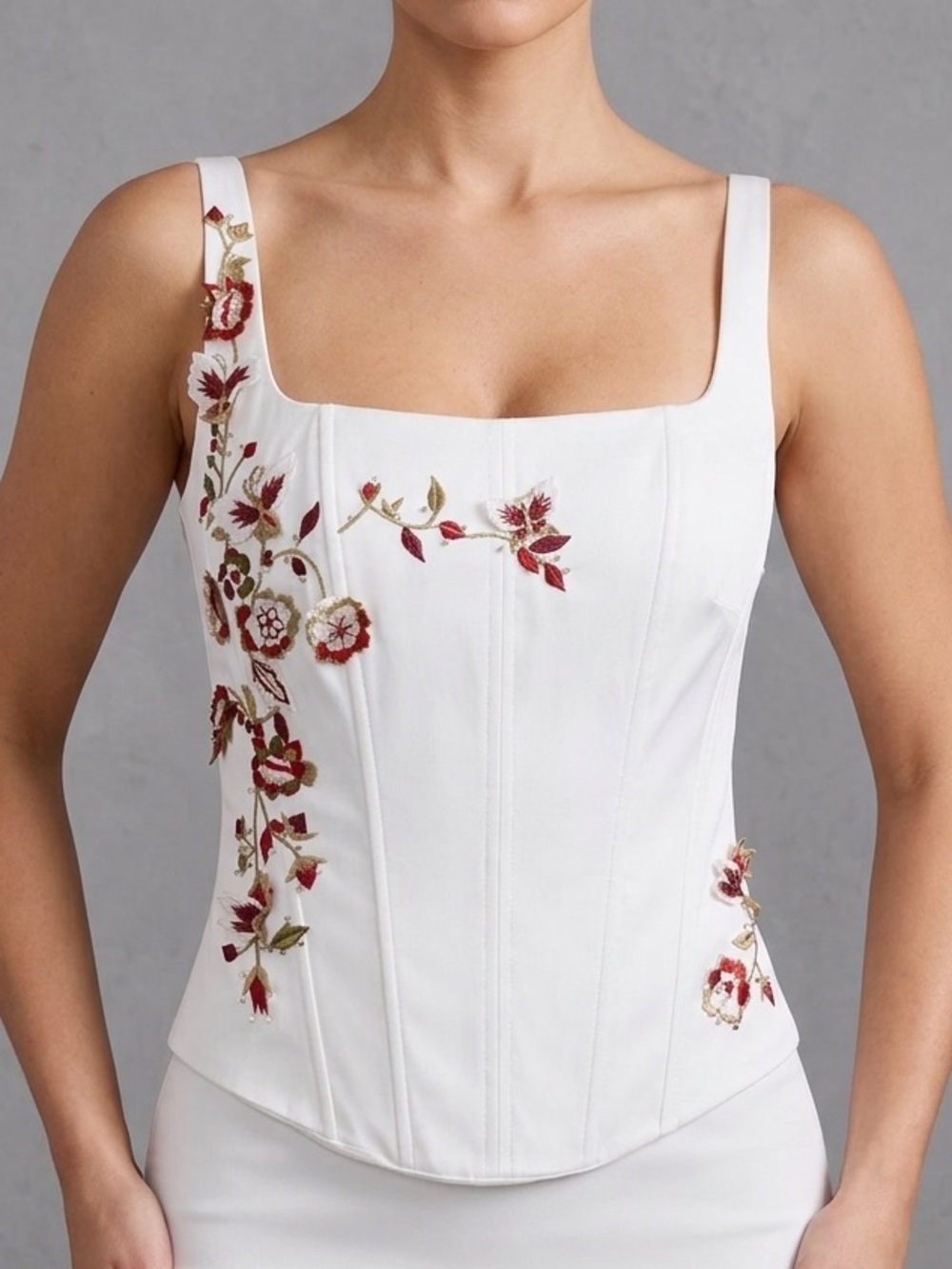 RARE Vintage Y2K Lana Erica Asymmetric Floral Embroidered Corset Top Size S